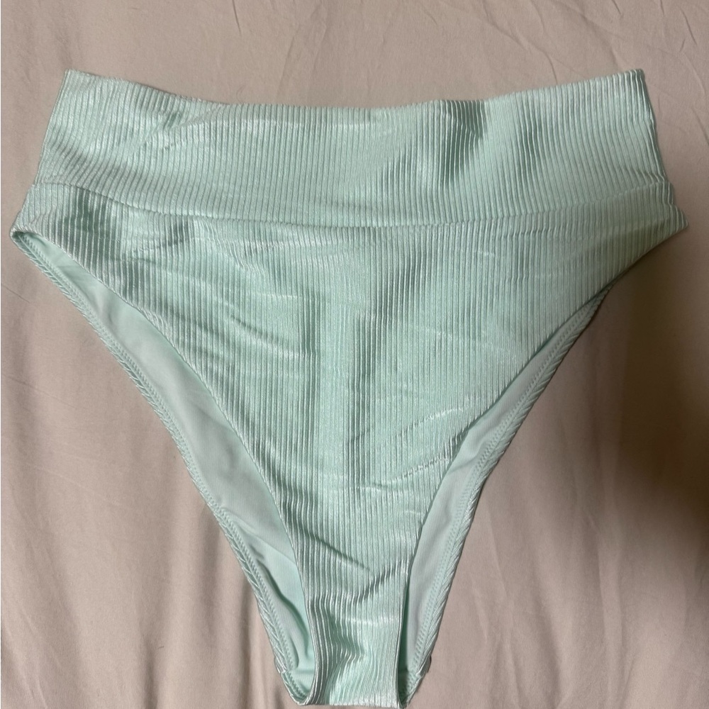 Aerie Mint Ribbed High Cut Cheeky Bikini Bottom